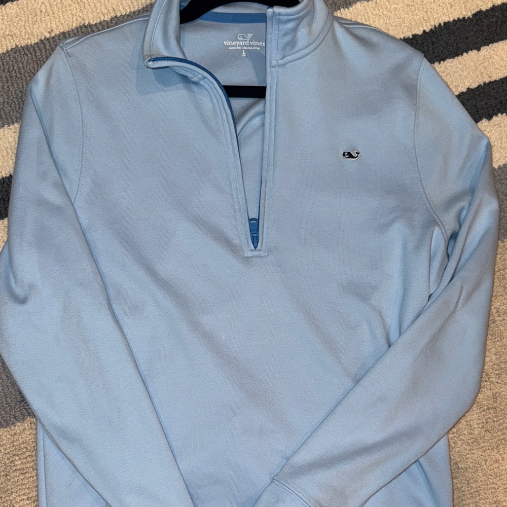V. Vines Light Blue Pima cotton boys Quarter-Zip Fleece Pullover
